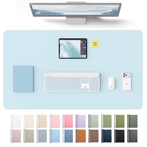 Image of YSAGi Leather Desk Protector, Office Mat, Large Mouse Mat, Non-Slip PU Leather Blotter, Laptop Desk Mat, Waterproof Writing Pad for Office and Home(Baby Blue, 40 inch x 24 inch)