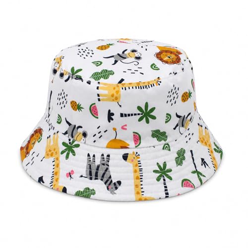 Image of VRITRAZ Unisex Kids Printed Bucket Hat | UV Protection Sun Hat with Adjustable Chin Strap & Summer Beach Travel Outdoor Cap for Toddlers & Children (4-12 Years)
