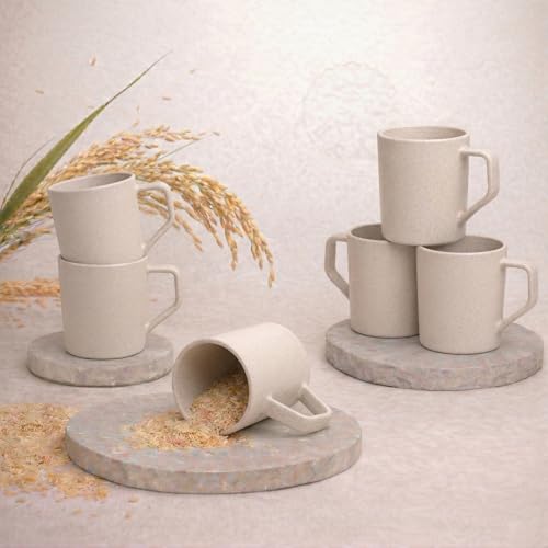 Image of Coffee Mug Set of 6 Made with Rice Husk & Bio Composite Material | TurtleBrew Travel Mug | Microwave & Dishwasher Safe | 200ml | Off-White