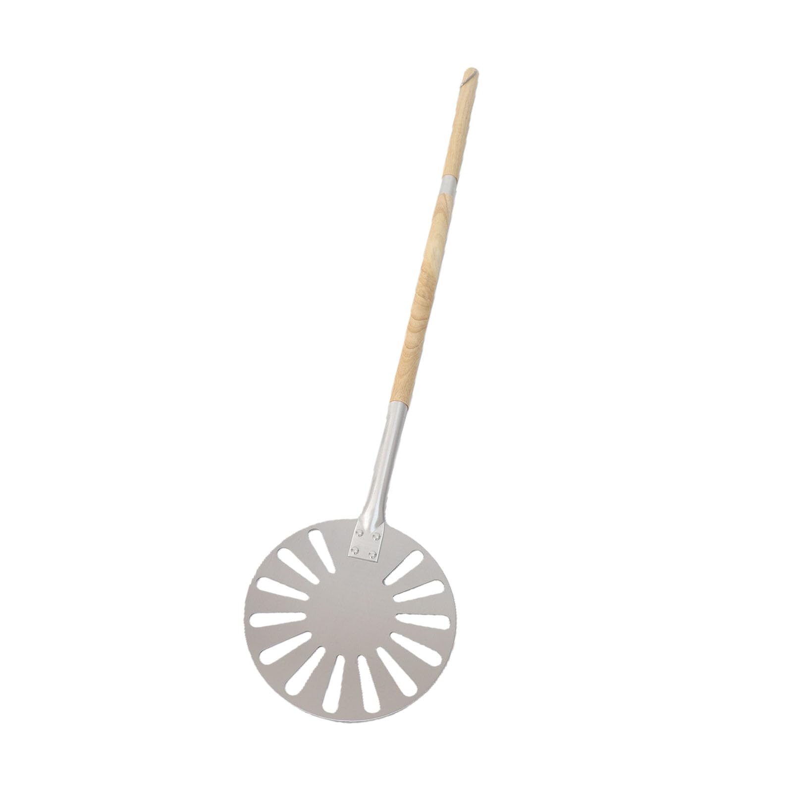Fabater Pala Giratoria para Pizza de Acero Inoxidable de 9 Pulgadas, Pala Giratoria para Pizza de Metal Perforado con 2 Mangos Largos de Madera, Espátula para Liviana para Horno, Agarre Aislado