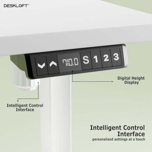 Image of Motorized Electric Standing Desk, Height Adjustable Sit Stand Workstation with Walnut Wood Grain Top, Ergonomic Computer Desk for Home & Office (White Frame & White Top, 1200 x 600 mm)