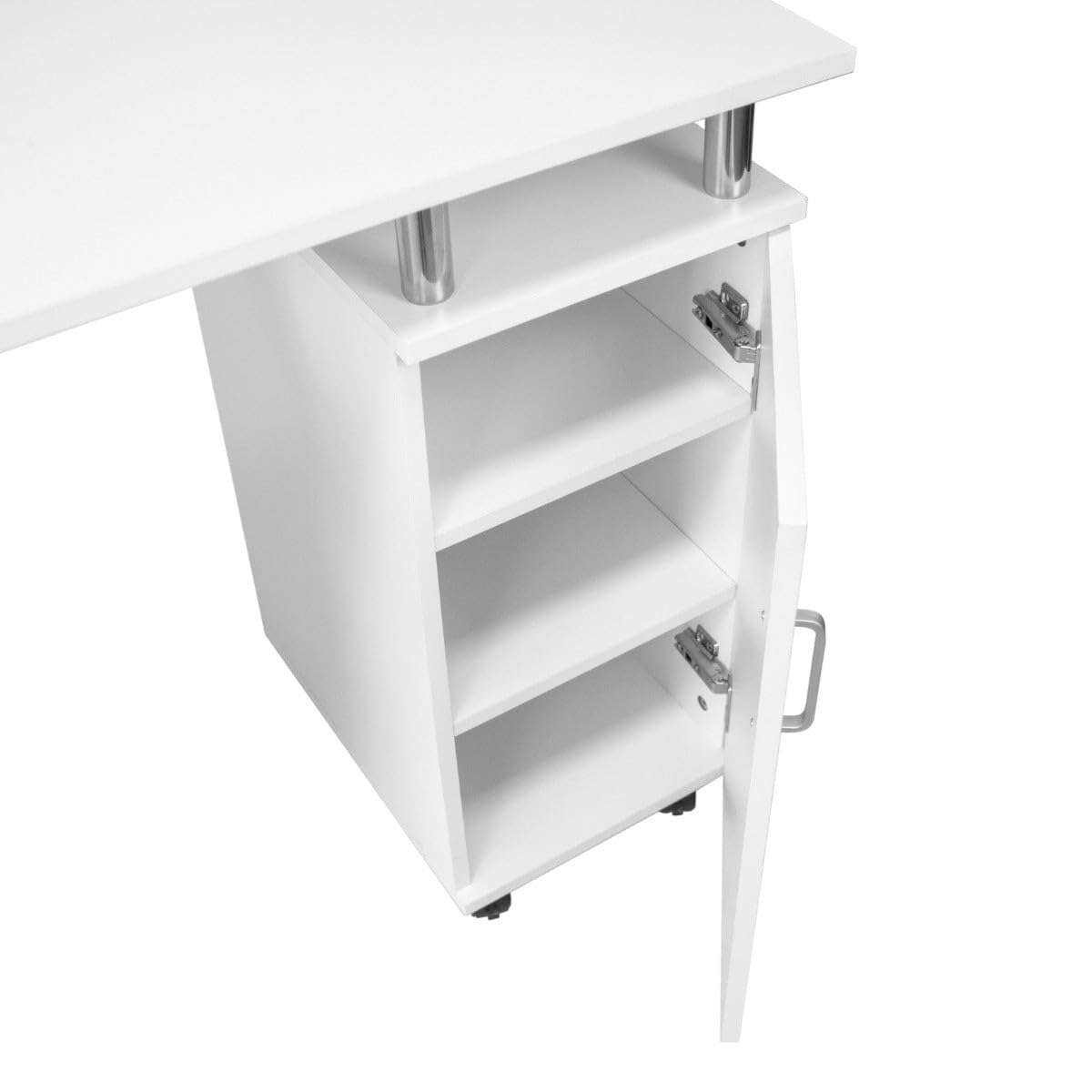 Tavolo Professionale per Manicure in MDF 120x45cm 3 Cassetti Collettore Polvere 6W Cuscino Ergonomico 8 Rotelle Frenanti