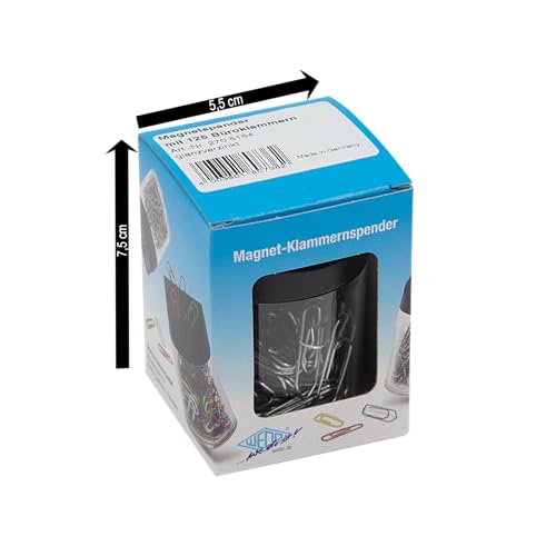 Wedo 2705154 Klammernspender (mit Magnet rund gefüllt, 125 Büroklammern) silber/transparent