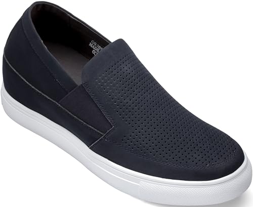 Image of CALTO Men's Invisible Height Increasing Elevator Shoes - Navy Blue Leather Slip-on Lightweight Casual Loafers - 3 Inches Taller - G63892 - Size 8.5 D(M) US