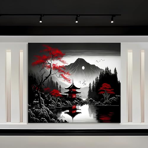 Atrippy Mountain Forest Tapestry For Bedroom, Black And White Nature Moon Landscape Wall Hanging, Tree Sunset Dark Large Tapestries Aesthetic Art Decor For Living Room College Dorm Home thumb #7