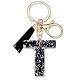 SELOVO Black Tassel Initial Keyring Clasp Letter Alphabet T Charm Key Chain