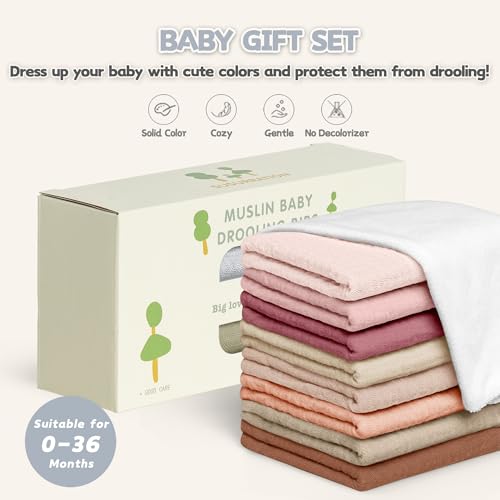 Image of Susurration Muslin Baby Drool Bibs 10Pack Soft Square Adjustable Bandana Bibs for Unisex Baby Girls & Boys