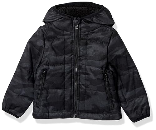 Urban Republic Baby Boys Hooded Light Wool Jacket, Black CAMO