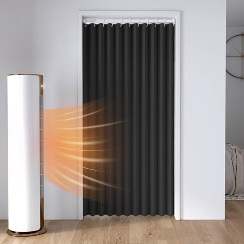 唐土工房 間仕切りカーテン 断熱防寒 のれん 遮光 おしゃれ 暖簾 200cm丈 幅130cm 北欧 アコーディオンカーテン ロング 間仕切り つっぱり 節電対策 防音 目隠し ハトメ 突っ張り棒カーテン アコーディオン 厚手 形状記憶 無地 洗える 階段