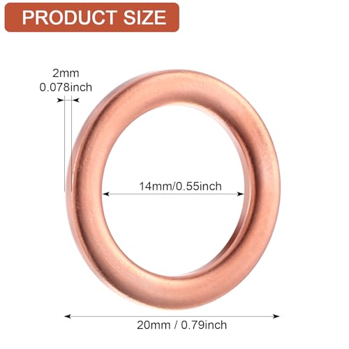 Image of Blulu 50 Pcs Oil Drain Plug Gasket Bulk, 14 mm Copper Oil Drain Plug Washer Gaskets Automotive Replacement Drain Plug Gaskets Compatible with Mercedes Oil Crush Washer OEM PN 007603-014106