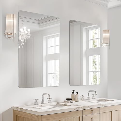 USHOWER 2-Pack Frameless Bathroom Mirrors for Over Sink, 24x36 Inch Rectangular Bathroom Mirrors...