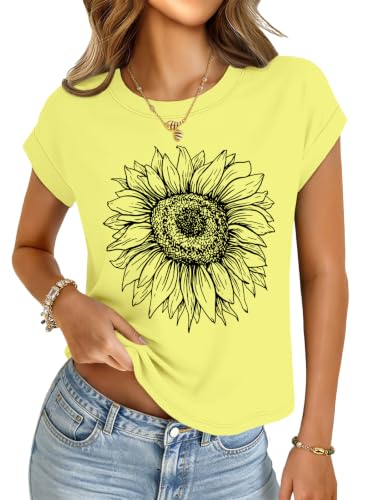 Image of UNCLECAT Womens Crop Tops Loose Fit Cap Short Sleeve Summer Tee