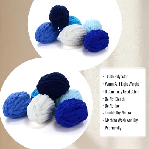 Timgle 12 Skeins Jumbo Chunky Yarn for Hand Knitting, Super Bulky Thick Fluffy Chenille Yarn for Crocheting Blanket Plush Dolls, Baby Garments Crafts, 20 Yards, 8.5 oz Each Skein(Blue Series) - Thumbnail 3