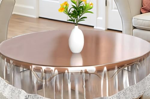 Image of The Furnishing Tree Round Shaped Center Transparent Table Cover WxL 36x36 inches 0.25 mm Thickness with White Lace