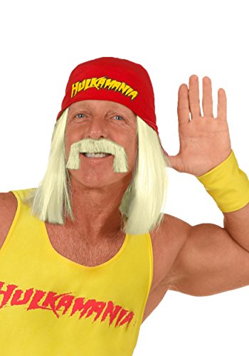 Fun Costumes Hulk Hogan Costume Wig & Mustache Kit for Adults - Mens Hulkamania Costume Accessory Set - Officially Licensed