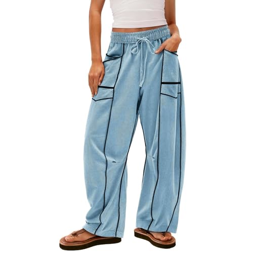 Barrel Sweatpants Women Baggy Drawstring High Waisted Wide Leg Pants Summer Lightweight Sweatpants with Pockets2