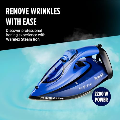 Image of Warmex No knob Automatic Steam Iron 2000W | No Burn Smart Perfect Care Temperature Control, Heavy Duty Steam Iron Press Box for Home Clothes, Auto 3Way Shut Off Sensor | Quick Calc Cleaning Function