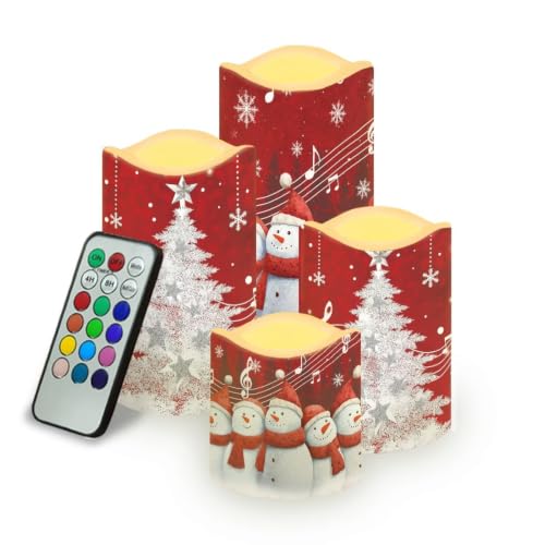 Image of Stained Glass Cardinal LED Flameless Candles Set of 4 | Flameless Candle Set with Timer, Battery Operated, Fake Candles for Living Room Table Centerpieces