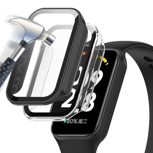 Coque Xiaomi Smart Band 8 Active avec verre trempé 9H Lot de 2 protections intégrales noires