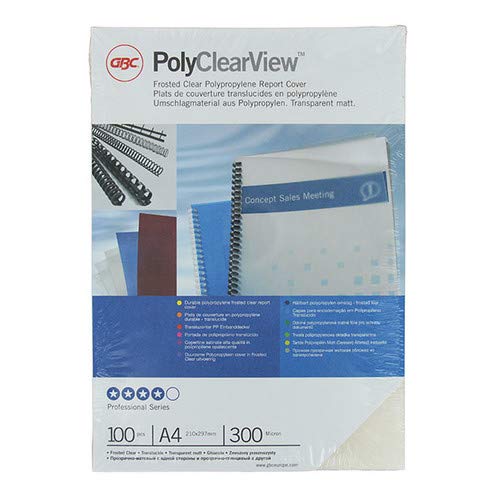 GBC Tapa de encuadernación PolyClearView A4, 0,30 mm, transparente, recibirás 1 paquete, contenido del paquete: 100 unidades