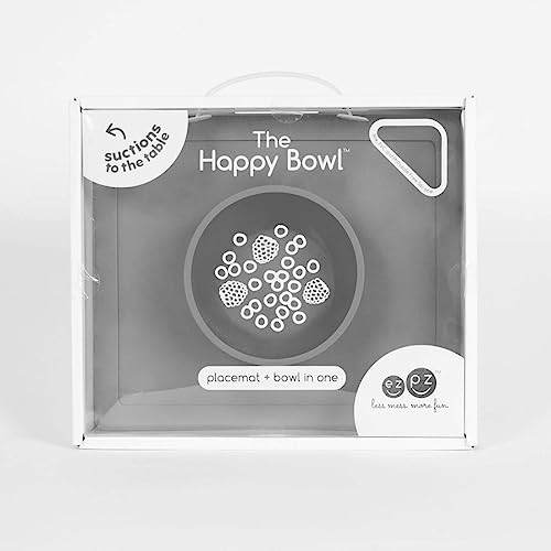 Image of ezpz Happy Bowl - 100% Food Grade Silicone Suction Bowl with Built-in Placemat for Toddlers + Preschoolers Promotes Baby Self-Feeding, Non-Slip, BPA Toxic Free, Microwave Safe - 24months+ (Grey)