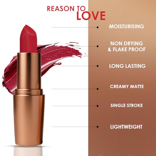 Image of One Wish Creamy Matte Lipstick - Not So Basic Red 28 | Long Lasting | Full Coverage | Smooth Finish | 3.8g
