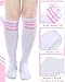 Syhood 2 Pairs Classic Athletic Knee High Socks Triple Stripes over The Calf Cotton Retro Tube Sock(Pink)