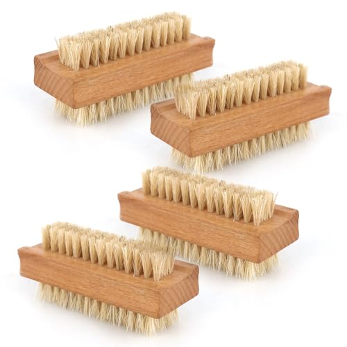 4 cepillos de uñas de madera, cerdas sólidas, fuertes, cepillo de limpieza de uñas, cepillo de lavado de manos, cepillo de madera, cerdas naturales, madera de haya, cepillo de dedo, cepillo de mano