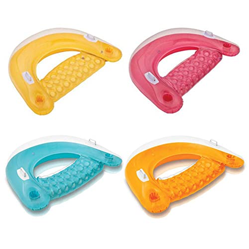 Intex 58859EP Sit 'N Float Inflatable Colorful Floating Tube Loungers with Backrest and Cup Holders for Pool, Lake, and Rivers, 4 Pack (Colors Vary)