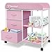 Wickeltisch, Tragbarer Wickeltisch, Wickelkommode mit Wasserdichter Unterlage, Wickeltischkommode mit 3 Aufbewahrungsk&ouml;rben, Mobiler Kinderzimmer-Organizer f&uuml;r Neugeborene （Rosa）