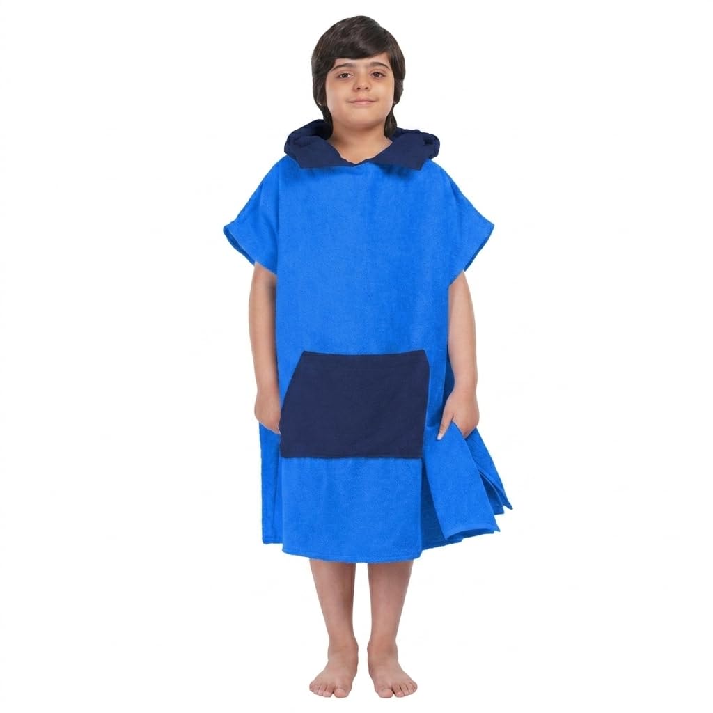 ALLEN & MATE 100% COTON Serviette de plage poncho pour enfants - Peignoir de bain surdimensionné à séchage rapide avec capuche et poche pour garçons et filles