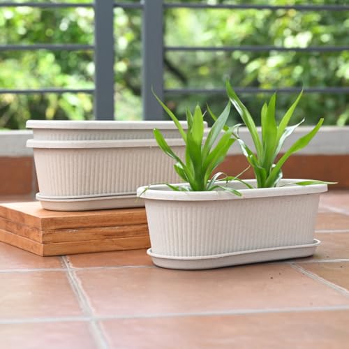Image of Eha Earth Friendly Regalia 16 Inch Pots and Planters Set of 3 | Bamboo Based, UV Protected | Plant Pots for Indoor & Balcony Window Flower Pots | Sand Castle