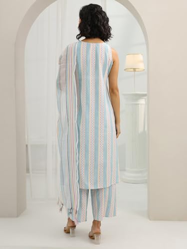 Image of Libas Womens Woven Design Cotton Blend Straight Kurta With Palazzos and Dupatta | daily wear suit