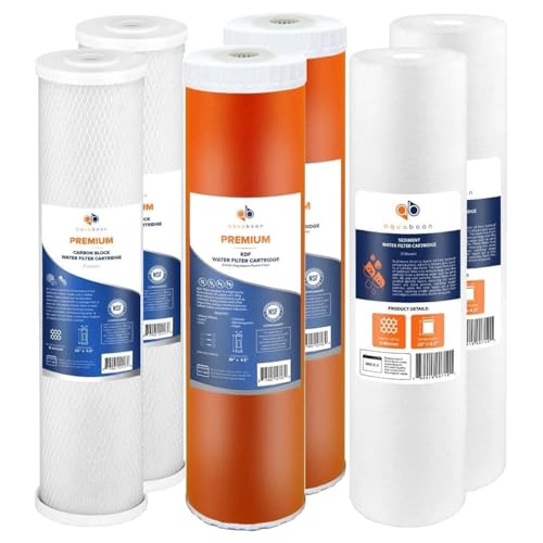 Aquaboon 5 Micron 20 x 4.5 Whole House Water Filter Replacement Cartridge Set: CTO KDF Sediment for 3-Stage Water Filtration System 2 Pack