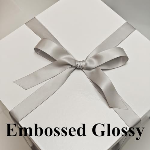 Tekhoho Weiß Geschenkbox 22x22x20,5cm, Premium Geschenkboxen für Geschenke mit Deckel und Geschenkband für Valentinstag, Weihnachten, Hochzeit, Geburtstag, Geschenkverpackungen, karierte Innenfutter