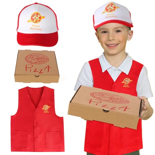 Disfraz infantil repartidor de pizza 3 piezas miniatura 1