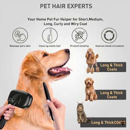 Image of Self Cleaning Slicker Brush for Dog Shedding & Deshedding Grooming | Fluff & Detangle Short Long Hair, Ideal for Dogs & Cats Heavy Dense Wavy Curly Coats to Easily Prevent Severe Matting at Home