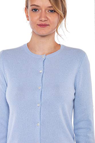 Image of JENNIE LIU Women's 100% Cashmere Button Front Long Sleeve Crewneck Cardigan Sweater