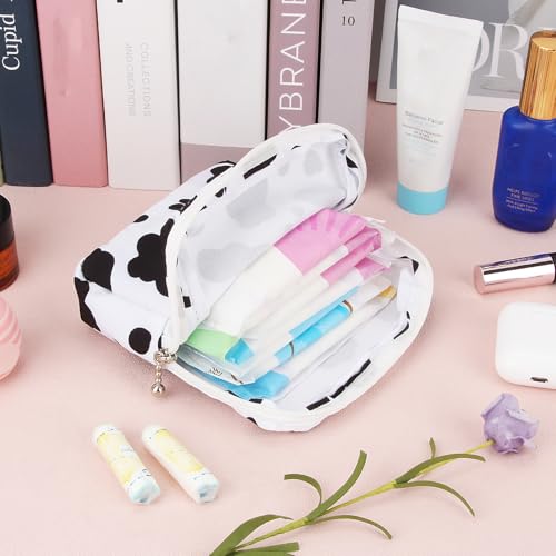 Image of Sanitary Pad Storage Bag Portable Period Bag for Teen Pads /Sanitary Napkins /Small Tampons, Sanitary Napkin Storage Bag First Period Gifts for Teen Girls (Cow)