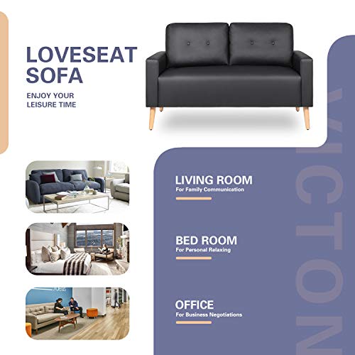 image for VICTONE Leather Loveseat Modern Fabric Couch for Living Room PU Mid Ce