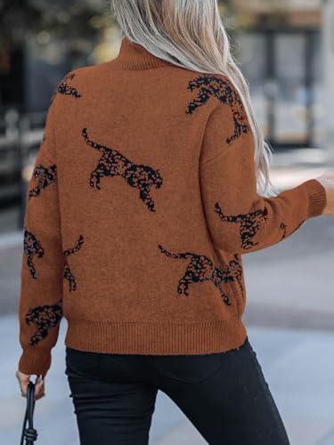 Image of CUPSHE Womens Sweaters Mock Neck Knitted Pullover | Leopard Long Sleeve Knit Top, Butter Soft and Lightweight Fabrics, Casual Fit, Fall Outfits, Winter Clothing, Trendy Fashion