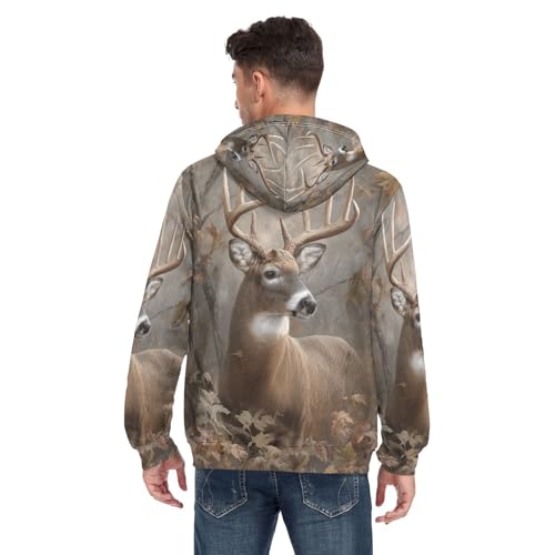 Laprad Men's Full Zip Hoodie Fleece Sweatshirt Long Sleeve Camo Deer Casual Coat3