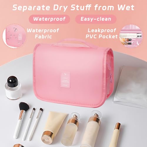 Image of Toiletry Bag Travel Bag with Hanging Hook for Women and Men,Pink | Waterproof Small Capacity Hanging Multifunctional Makeup Bag for Toiletries, Portable Cosmetic Bag Travel Organizer