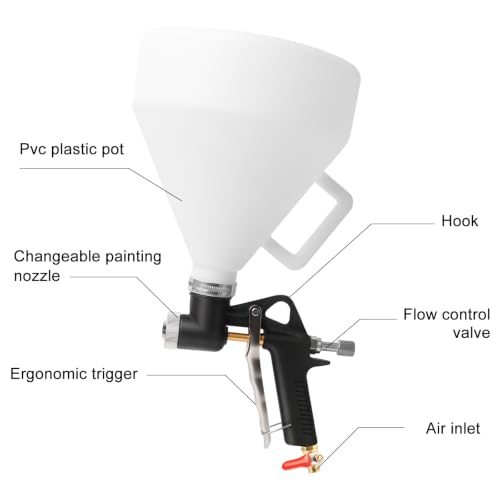 Image of Drywall Texture Spray Gun, Air Hopper Spray Gun Paint with 1.5 Gallon Hopper Includes 3 Nozzles(4.0mm /6.0mm /8.0mm), Air Texture Gun for Walls,Ceiling,Stucco Mud,Knockdow,Spray Gun (Black)
