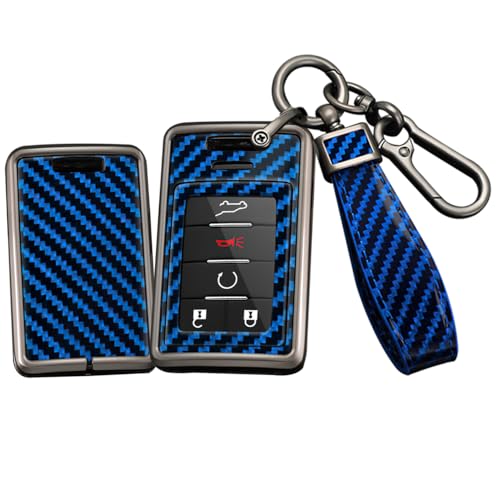 Coque de clé Cadillac fibre de carbone SANRILY étui bleu pour protection télécommande SRX ATS XTS
