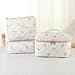 AMZMA Makeup Bag, 3 PCS Quilted Makeup Bag, Cute Floral Cotton Cosmetic Bag set, Coquette Makeup Pouch Large Travel Toiletry Bag