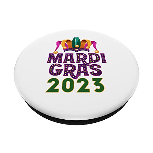 Mardi Gras Jester Hat 2023 Fat Tuesday Celebration PopSockets Swappable PopGrip, Black - Image 2