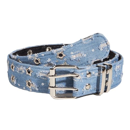 Fashion Denim Blue PU Leather Waist Belts Sequin for Women Ladies Cowgirl for Pants Jeans Dresse