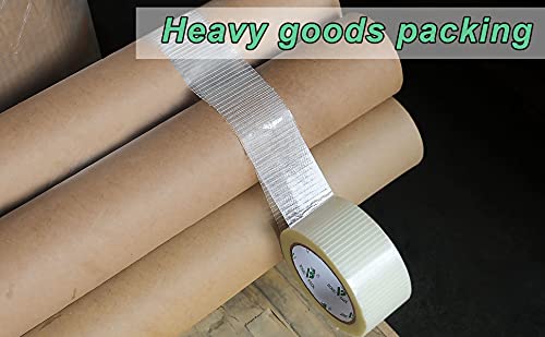 Image of BOMEI PACK Transparent Bi-Directional Filament Strapping Tape, 6.7 Mil x 2 Inch x 30yds, Fiberglass Reinforced Tape