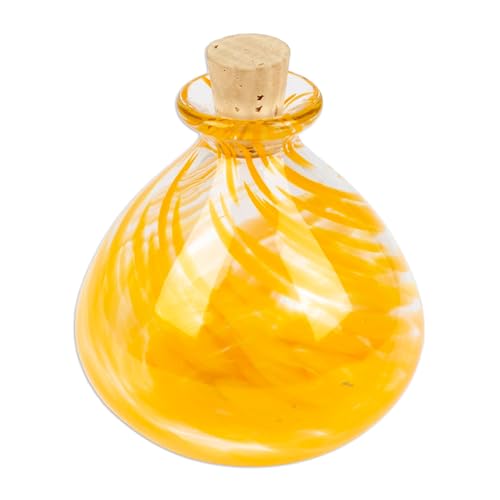 NOVICA Artisan Handblown Recycled Ecofriendly Glass Jar in Ornage from Mexico Clear Orange Tableware Kitchen Accessories Storage [jars 3.9in H x 3.5in Diam. 8 Oz.] ' Orange Potion'